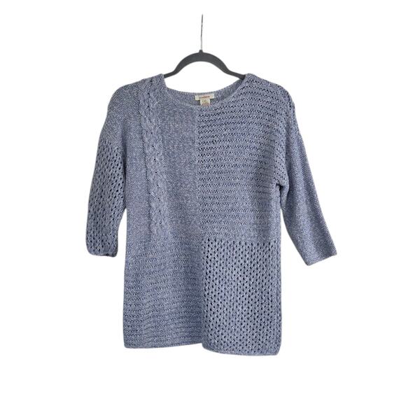 Sundance Sky Blue Open Chunky Mixed-Knit Cottagecore Pullover Sweater Women's XS - Picture 1 of 11